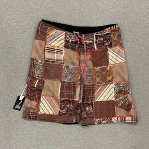 Vintage Y2K Billabong Patchwork Board Shorts Men's Size 38 Brown Plaid Wax Comb